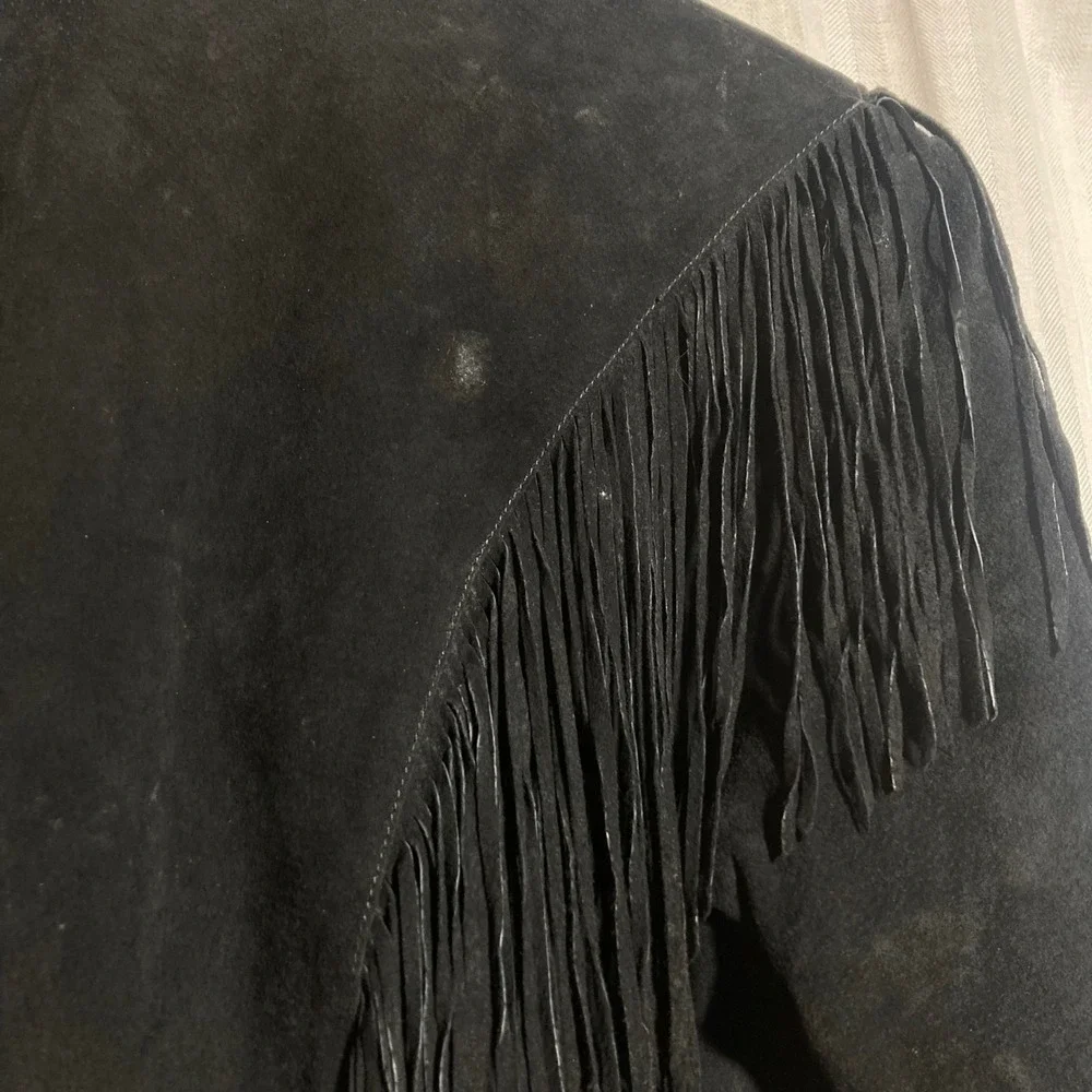 Scully Western Black Suede Fringe Concho Jacket Womens 12 Cropped Bolero Leather - Picture 3 of 8